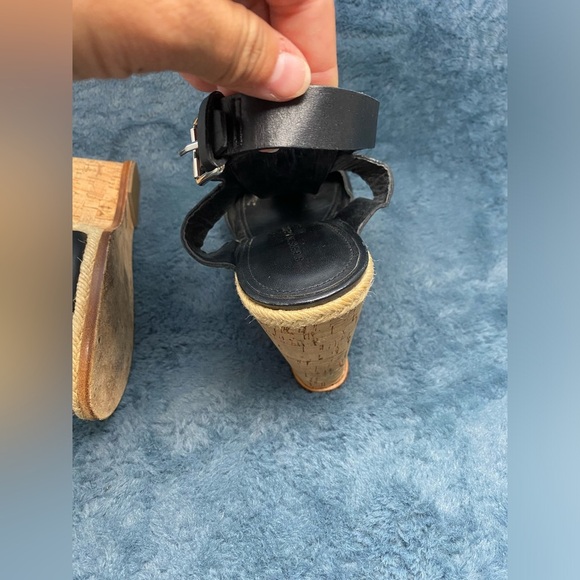 Women’s Sigerson Morrison Valina Black Leather Cork Wedge Sandal Size 10 EUC - Picture 3 of 11